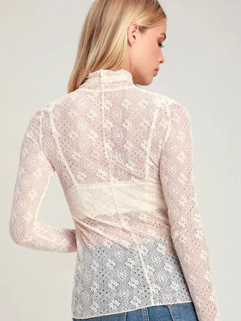 Intimately by Free People Sweet Memories Ivory Sheer Lace Turtleneck Top